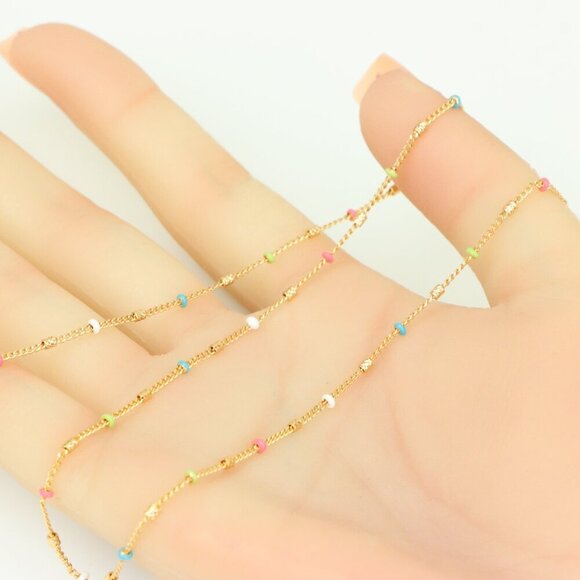 Colorful Beaded Rose Gold Necklace Dainty Chain Design, XPNL0293 - Picture 3 of 11